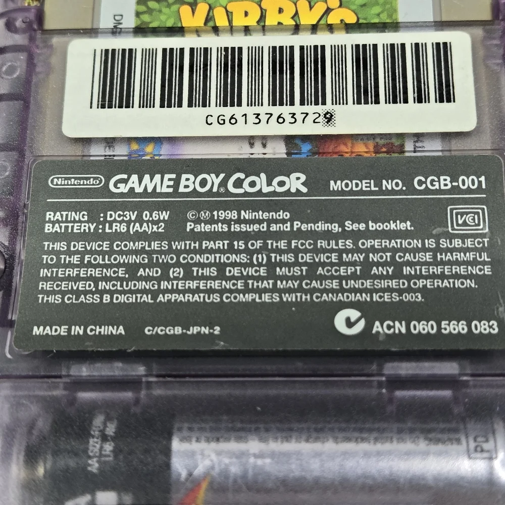 Nintendo Game Boy Color GBC Atomic Purple CGB-001 Handheld & Carry Bag & 1 Game